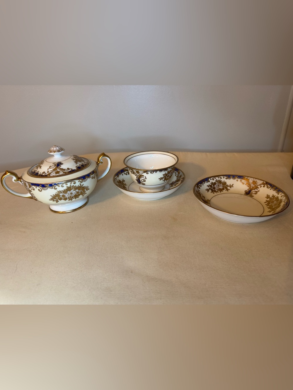 Meito Japan Ritz Collection Elegant -Trimmed blue and gold creamer and tea cup